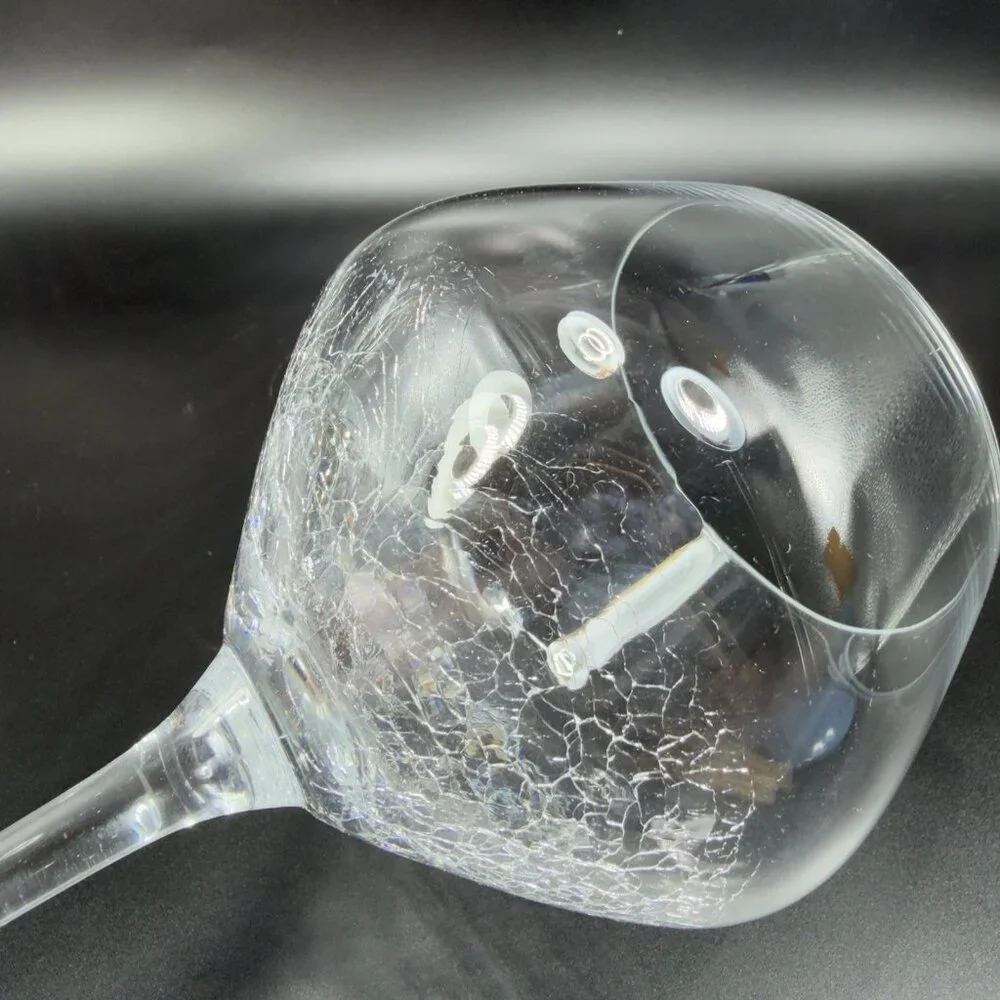 Pier 1 Reflections Balloon Clear Crackled‎ Glass Single Cup Stem Barware Glass
